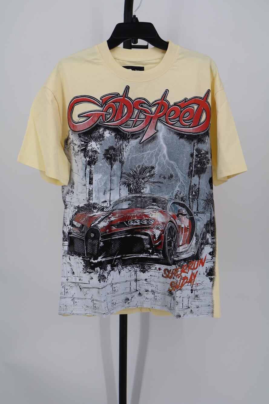 NEW Godspeed Gatti Miami Supperrun T Shirt Men's Yellow Short Sleeve Crew Neck M